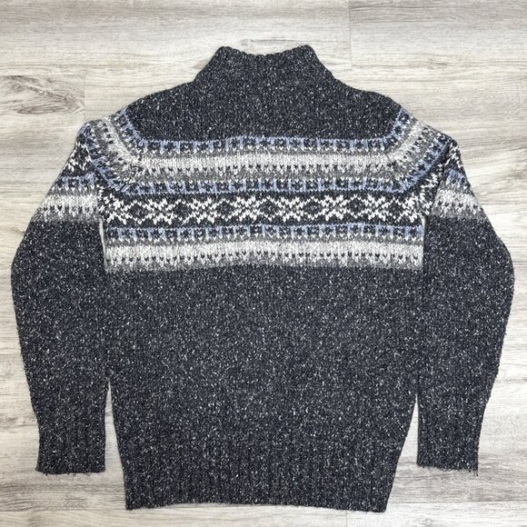 One on One Fair Isle Sweater Jacket Womens Medium Gray Blue Fleck Zip Cardigan - Picture 6 of 9